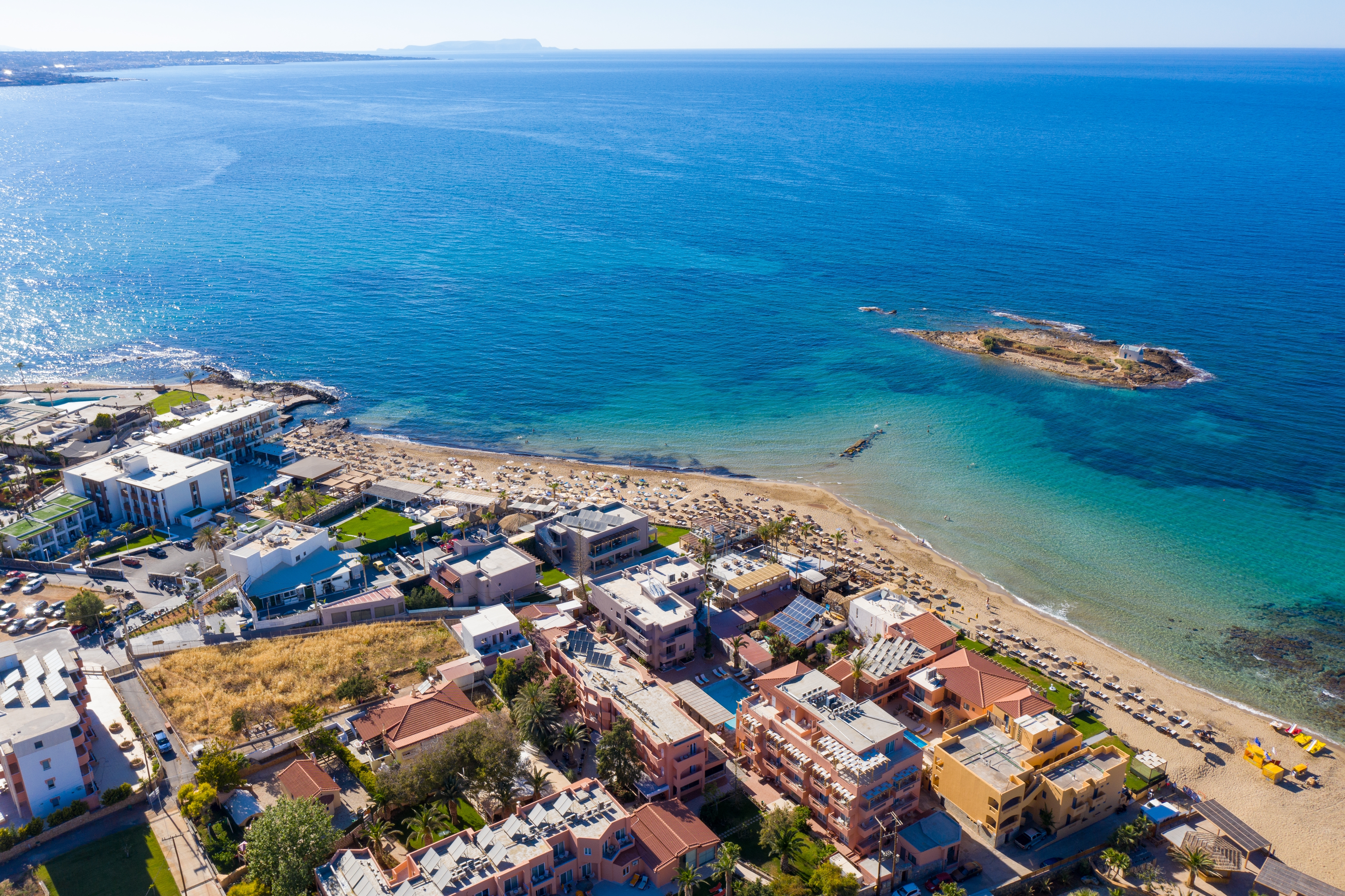 Aerial view of beach in Malia, Crete