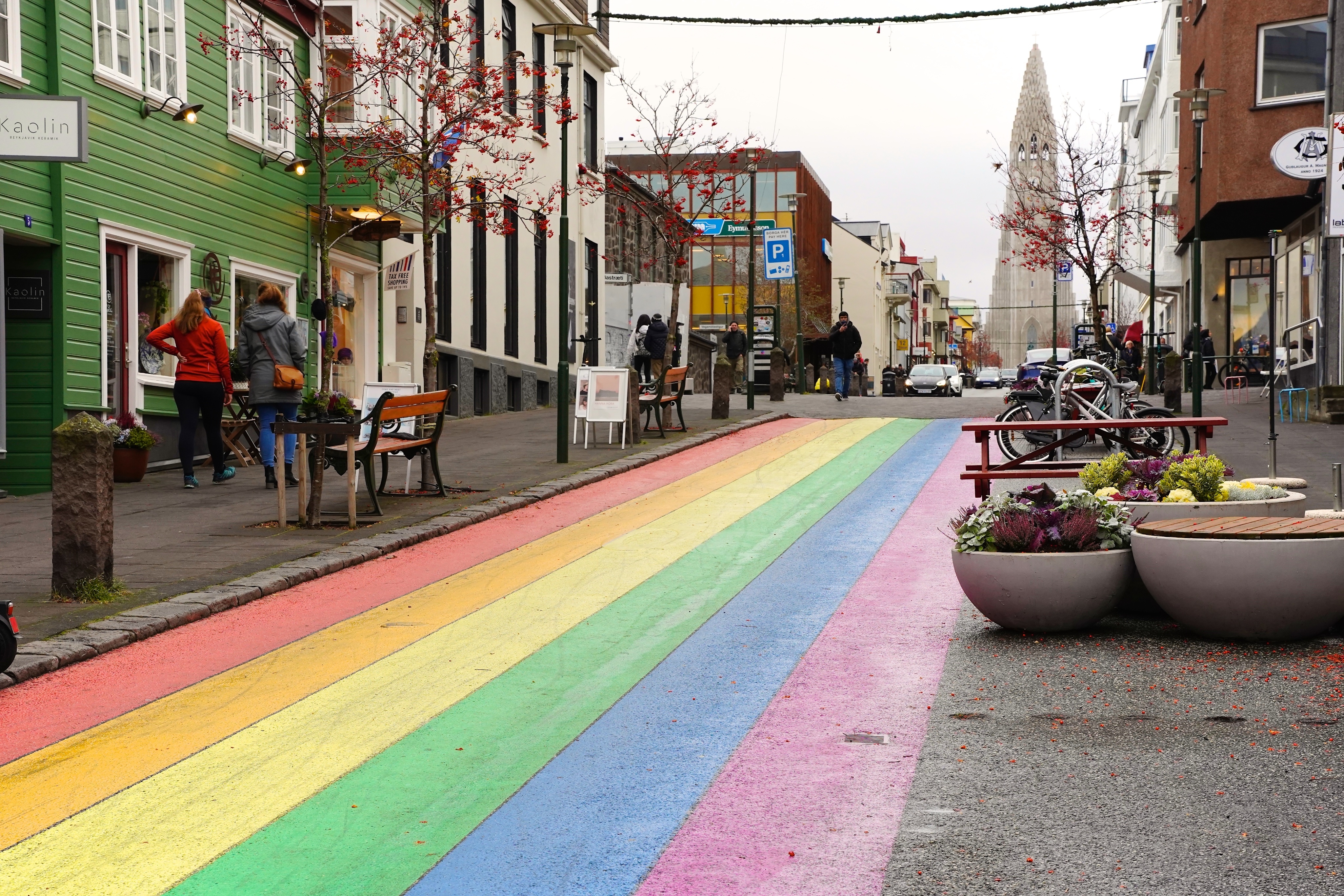 Rainbow road in Reykjavik, Iceland