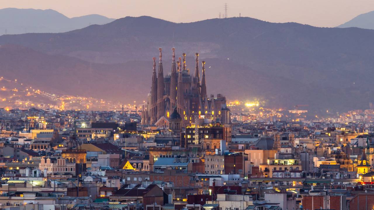 Sagrada familia and city night view