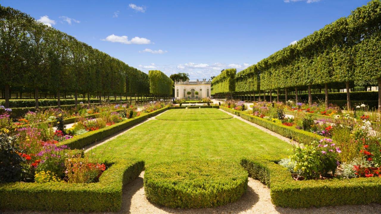 French pavilion and garden from le Petit Trianon in Versailles Chateau