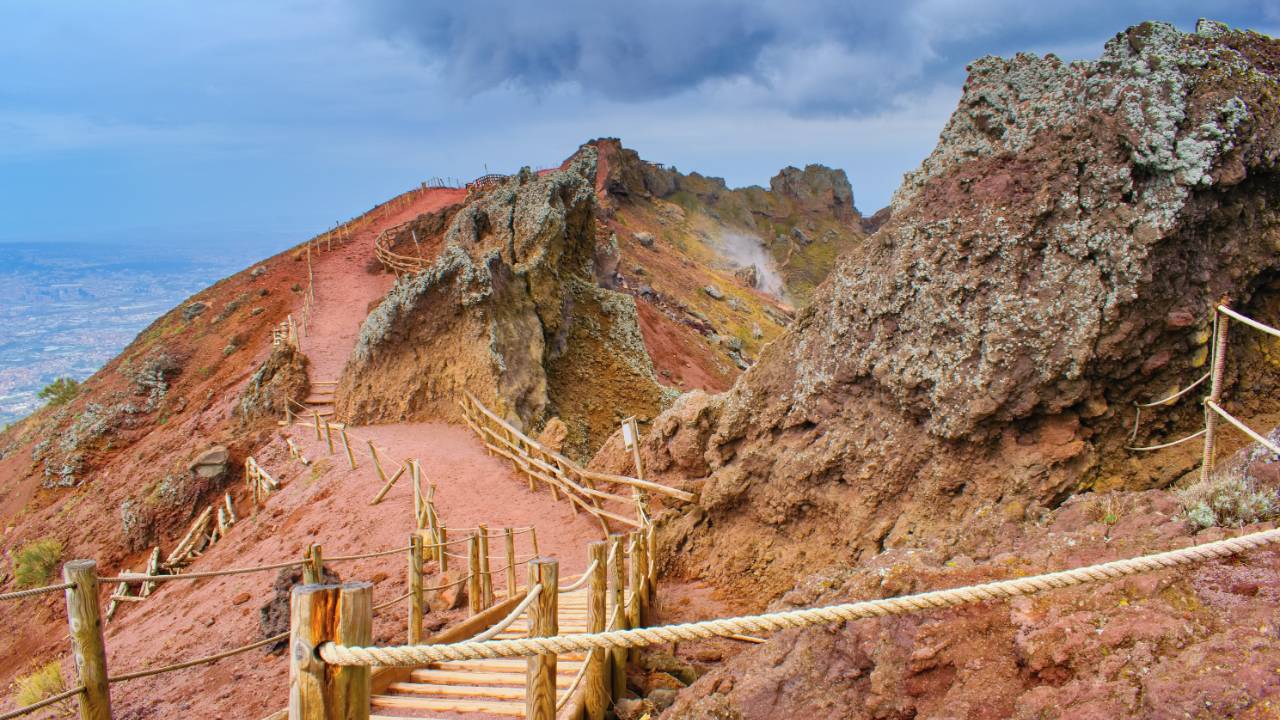 Walkway on crater of Mount Vesuvius 